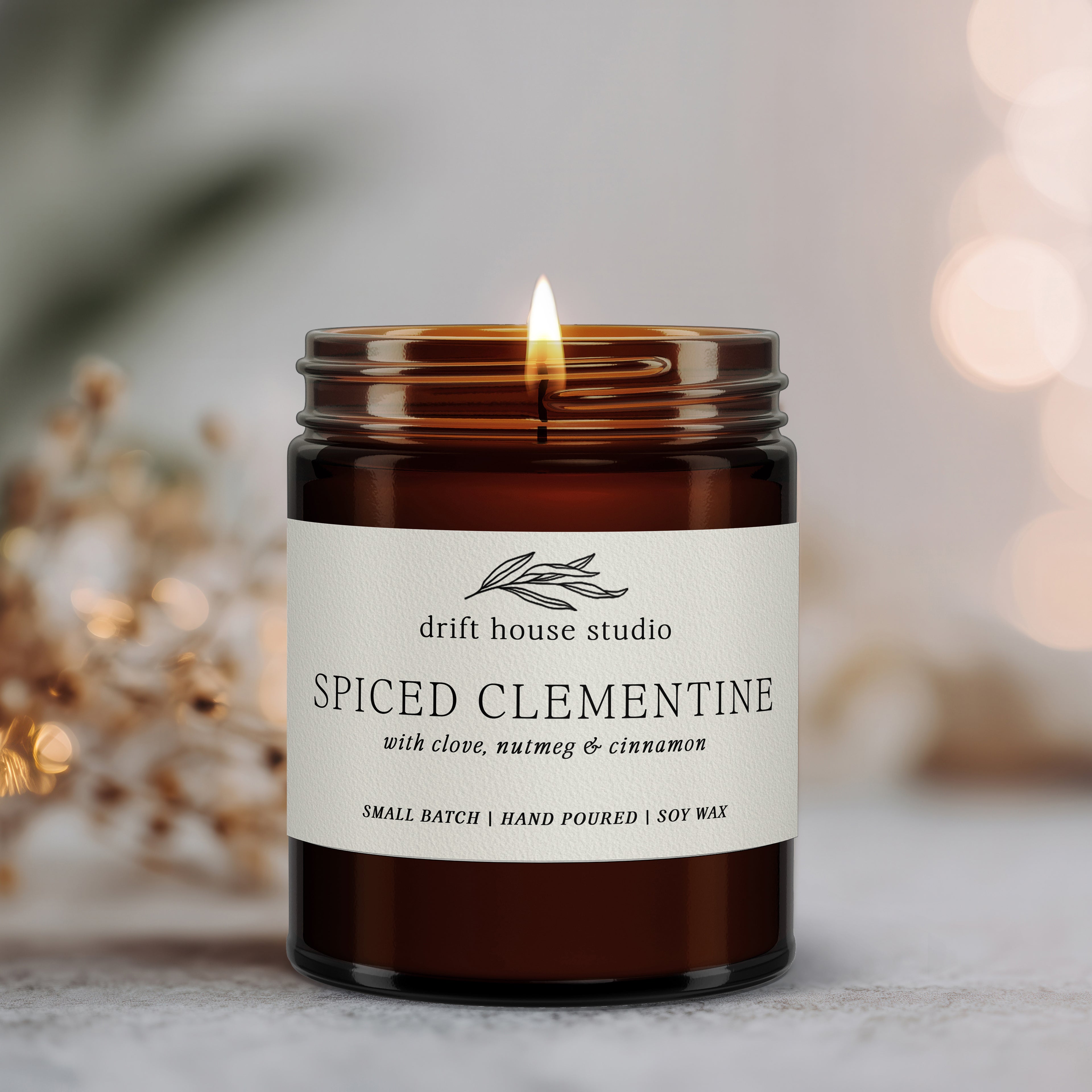 Spiced Clementine - Scented Soy Candle in Amber Jar