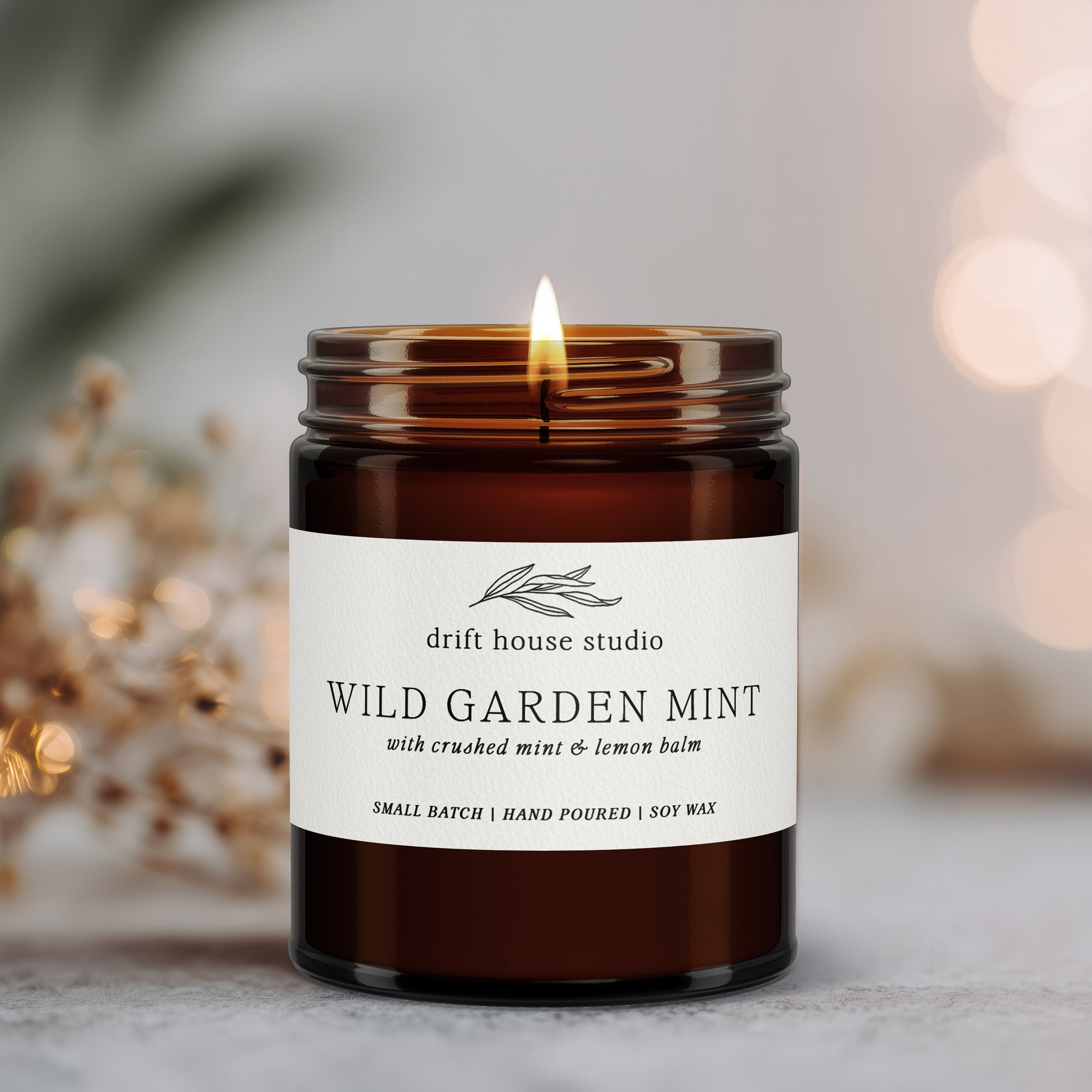 Wild Garden Mint - Scented Soy Candle in Amber Jar